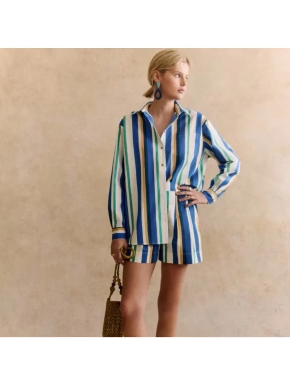 Sezane x Momoni Nicolo Shorts Max Shirt Matching Set Multico Stripe Sz 42 - Picture 1 of 12